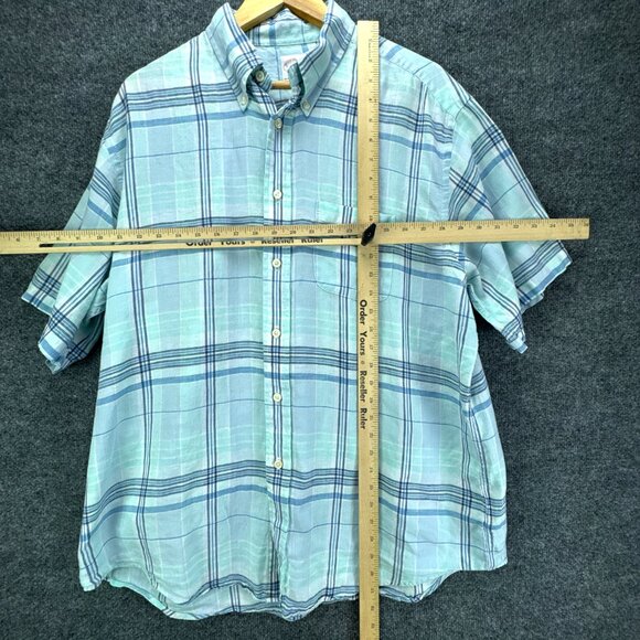 Brooks Brothers Irish Linen Shirt Mens Extra Large Blue Plaid Button Down - Picture 9 of 12